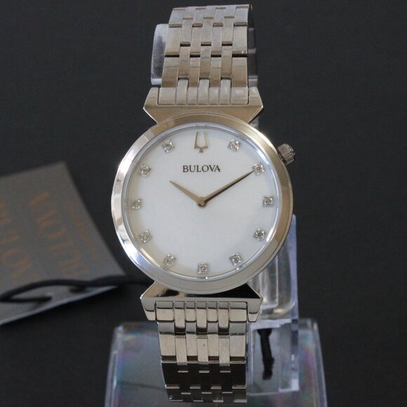 Bulova Ladies Regatta Quartz Watch MOP Dial 11 Diamond Indicese Classic 2 Hander - Picture 3 of 13